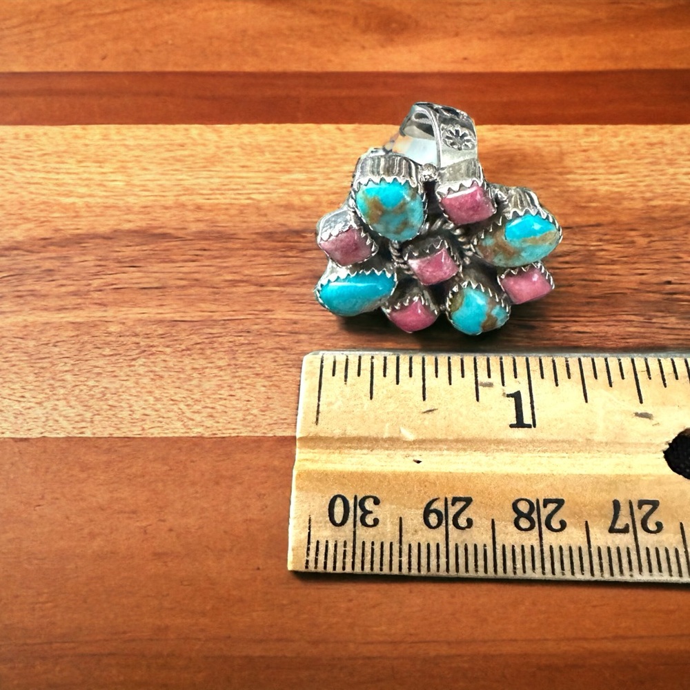 Turquoise & Rhodochrosite Solid Sterling Silver Ring - Picture 6 of 9